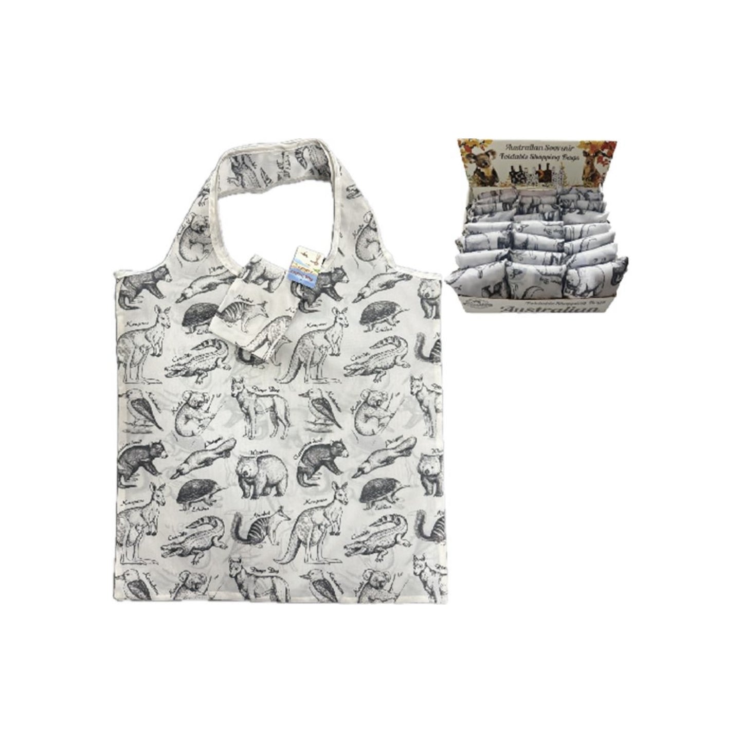 Australian Wildlife Foldable Shopping Bag – Reusable Compact Tote | Vintage Sketch Animal Print