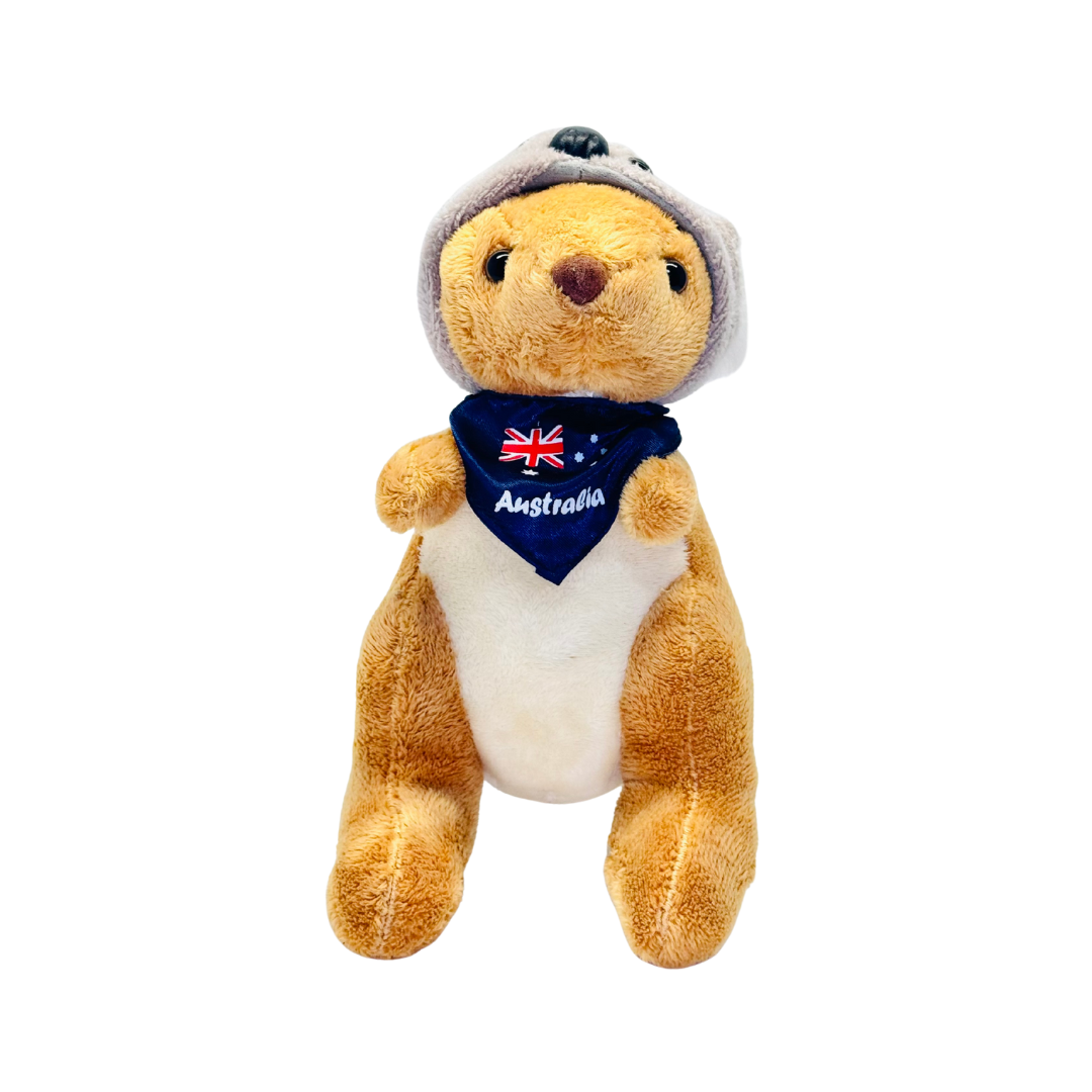 Plush Kangaroo – 7" with Koala Hat & Australia Flag Scarf