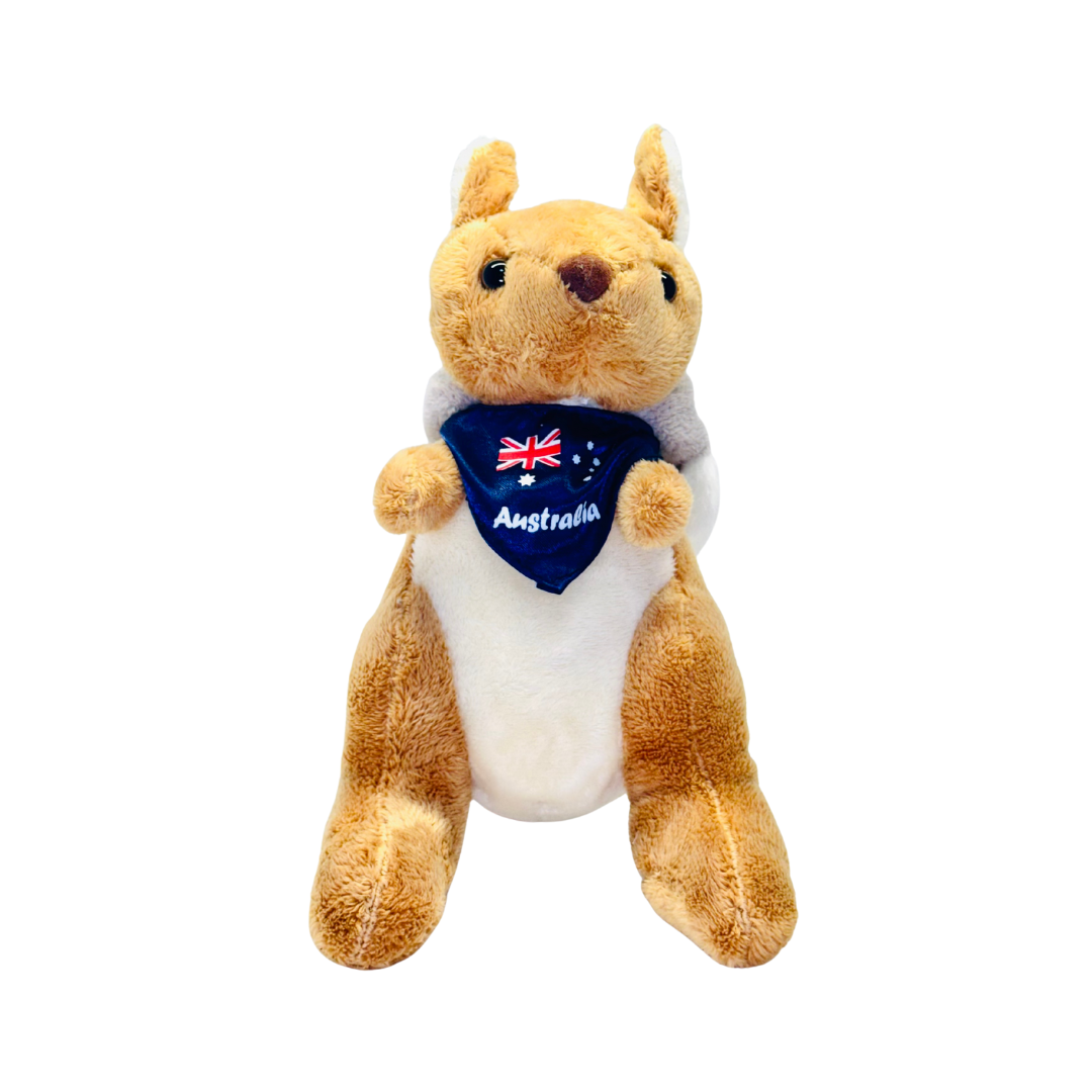 Plush Kangaroo – 7" with Koala Hat & Australia Flag Scarf