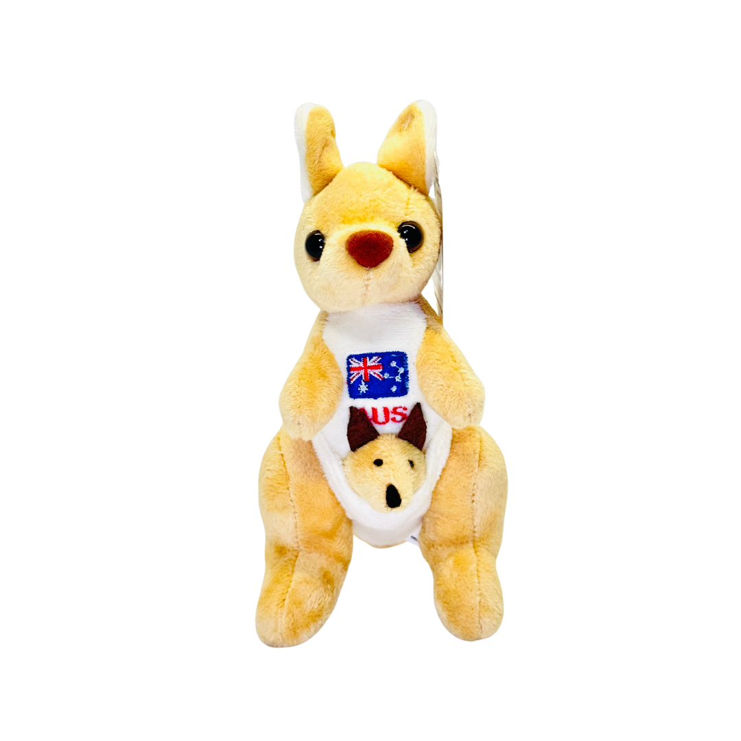 Plush Kangaroo – 16cm with Joey & Embroidered Australia Flag