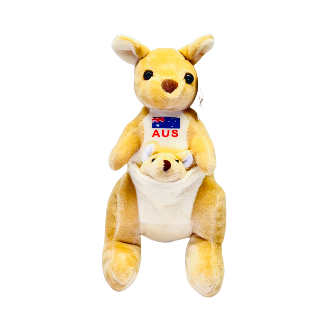 Plush Kangaroo – 20cm with Joey & Printed Australia Flag