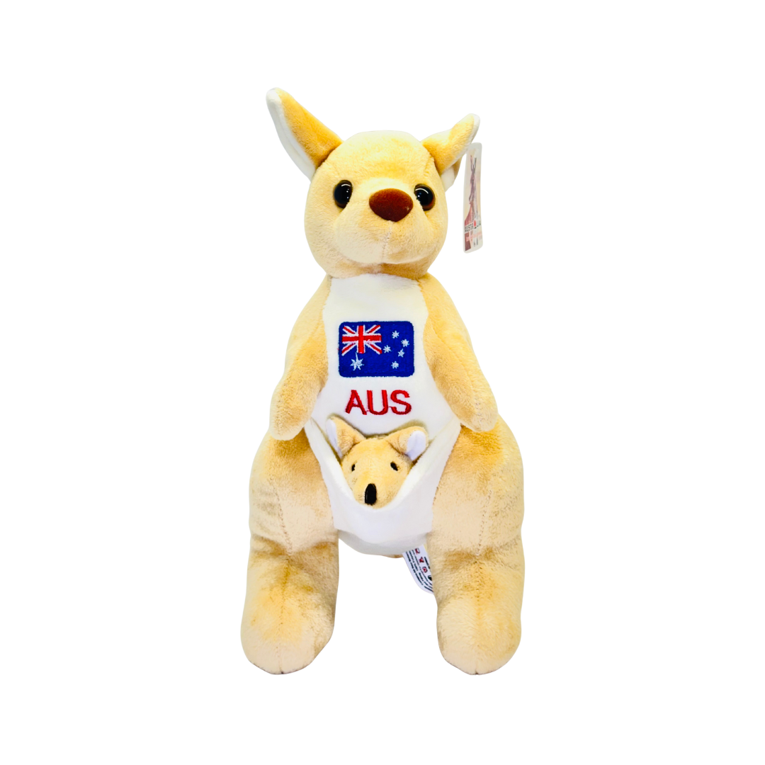 Plush Kangaroo – 28cm with Joey & Embroidered Australia Flag
