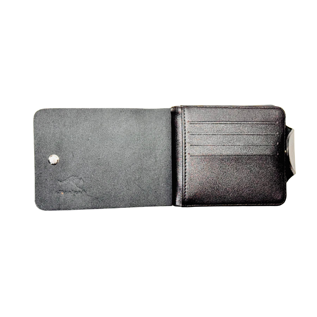 Men’s Black Leather Wallet – Embossed Kangaroo & Clasp Closure