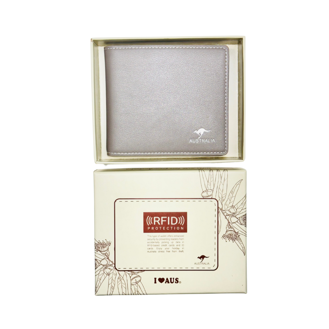 Men’s RFID Wallet – Silver with Kangaroo Logo & Gift Box
