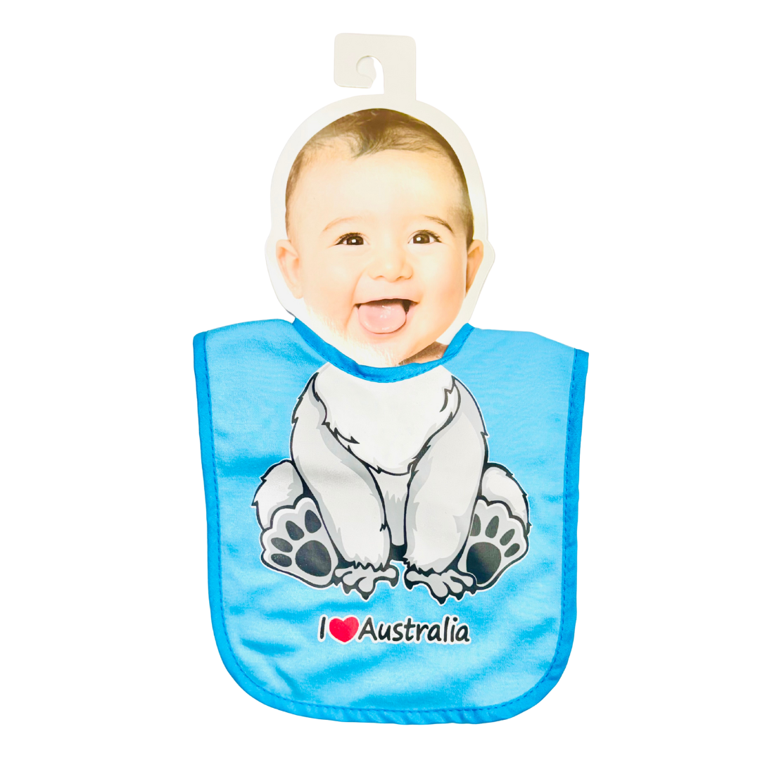 Baby Bib – Blue Koala Design with "I ❤️ Australia"