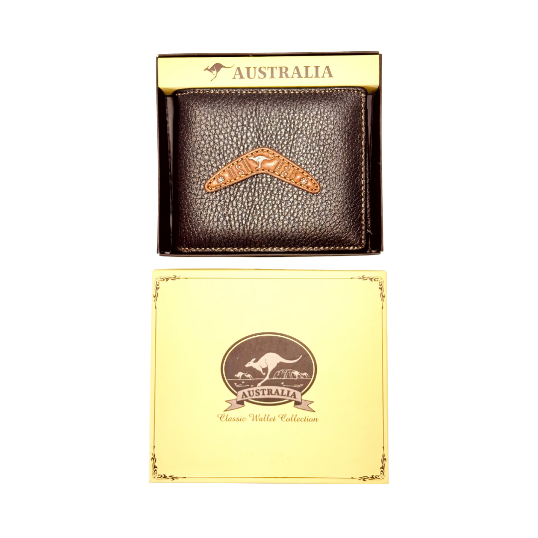 Men's Brown Leather Wallet – Boomerang Patch Design