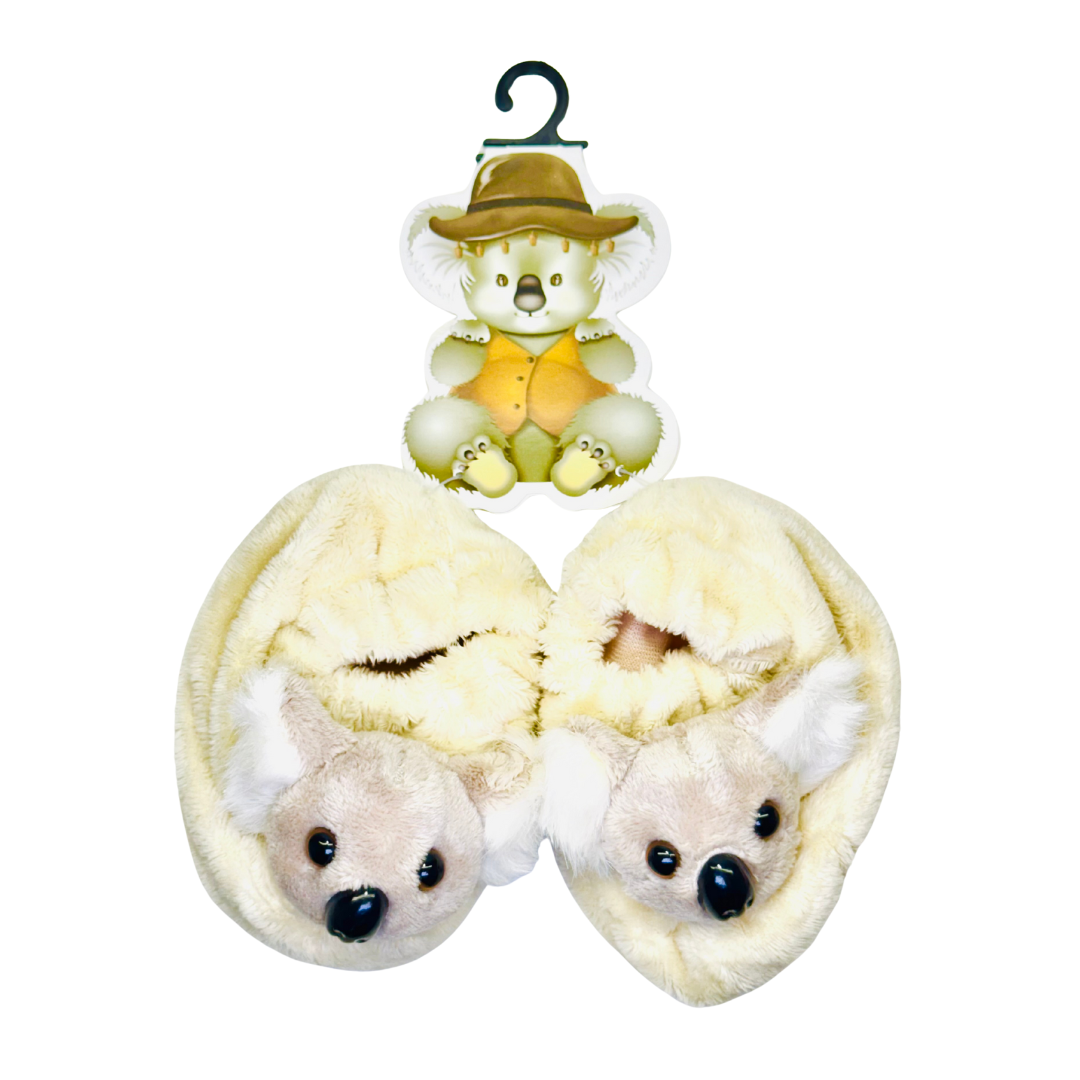 Baby Booties – Yellow Plush with Koala Face Design (6–12 Months)