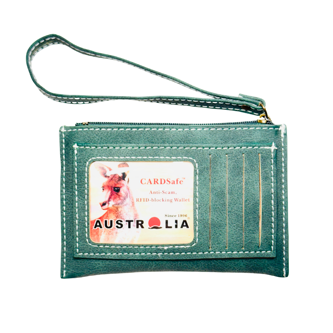 Faux Leather Wallet with Card Holder – Kangaroo Patch Design (Green)