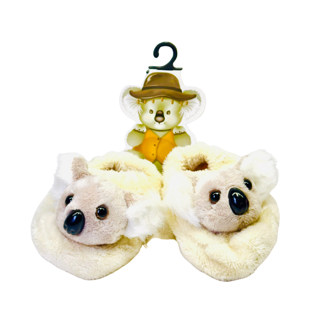 Baby Booties – Yellow Plush with Koala Face Design (6–12 Months)