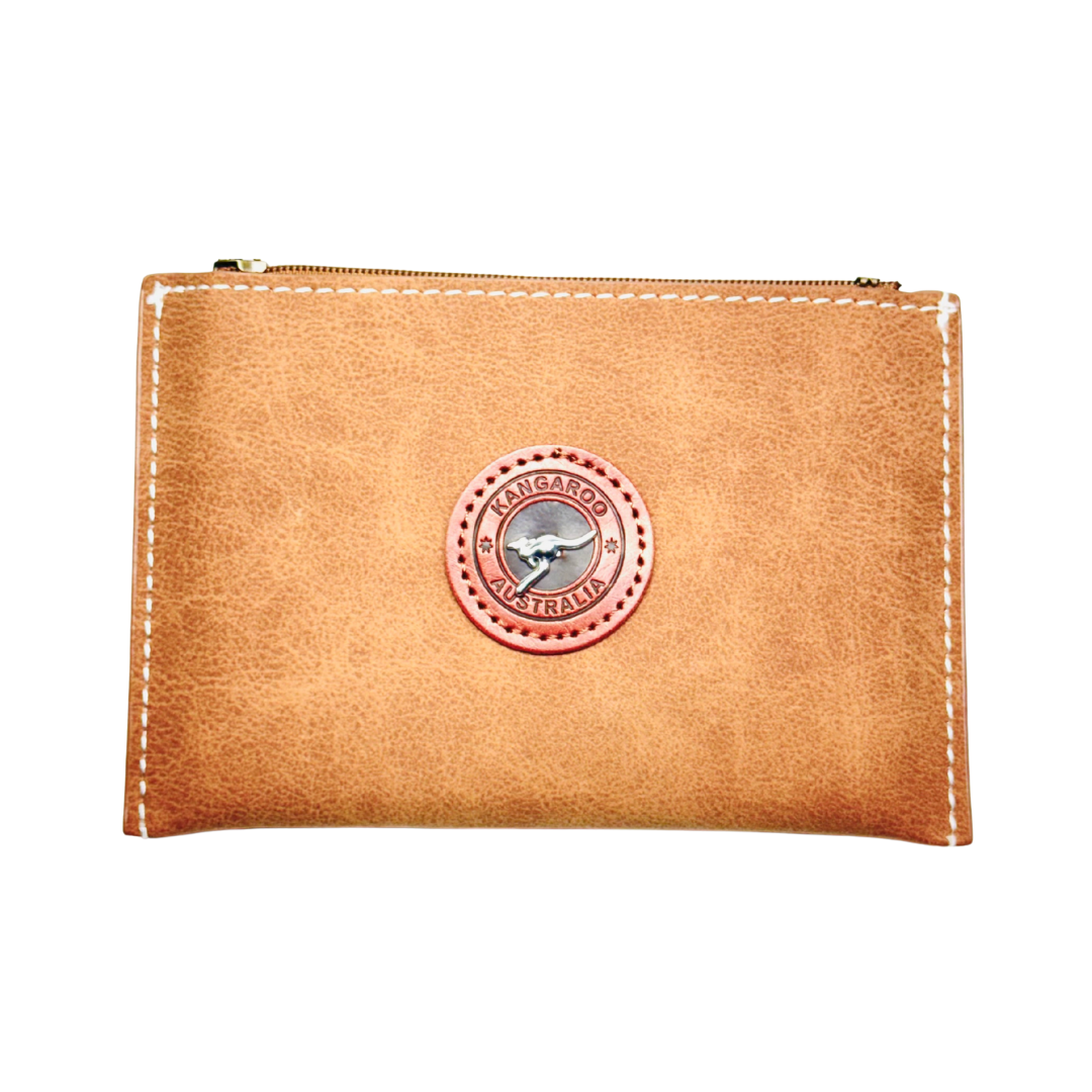 Faux Leather Wallet with Card Holder – Kangaroo Patch Design (Brown)