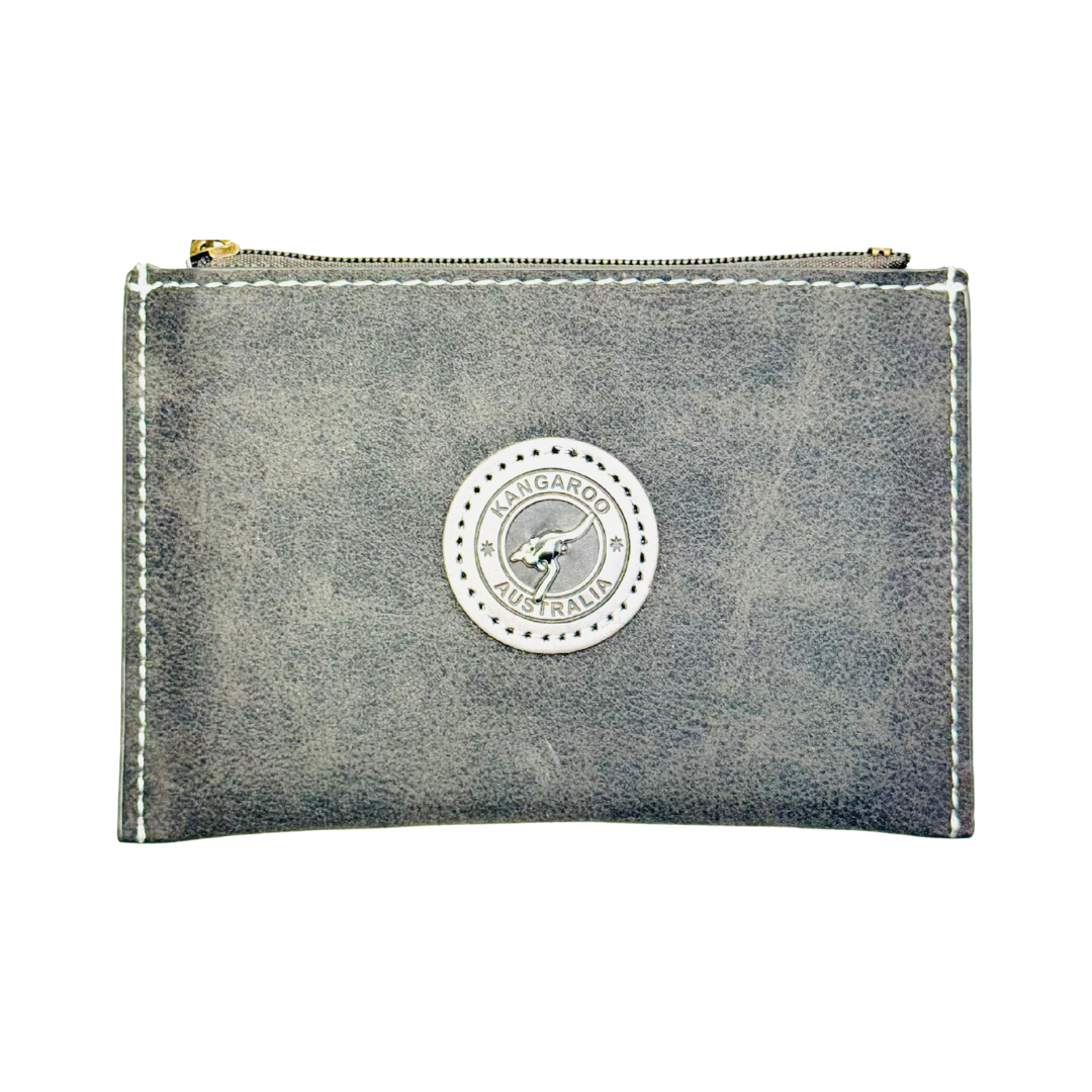 Faux Leather Wallet with Card Holder – Kangaroo Patch Design (Grey)