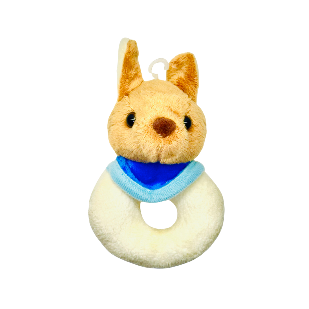 Baby Rattle – Plush Kangaroo with Blue Scarf