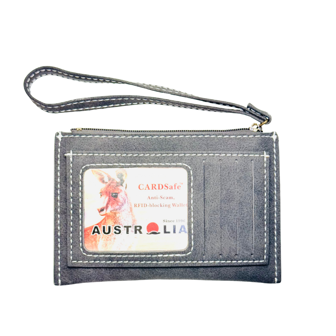 Faux Leather Wallet with Card Holder – Kangaroo Patch Design (Grey)