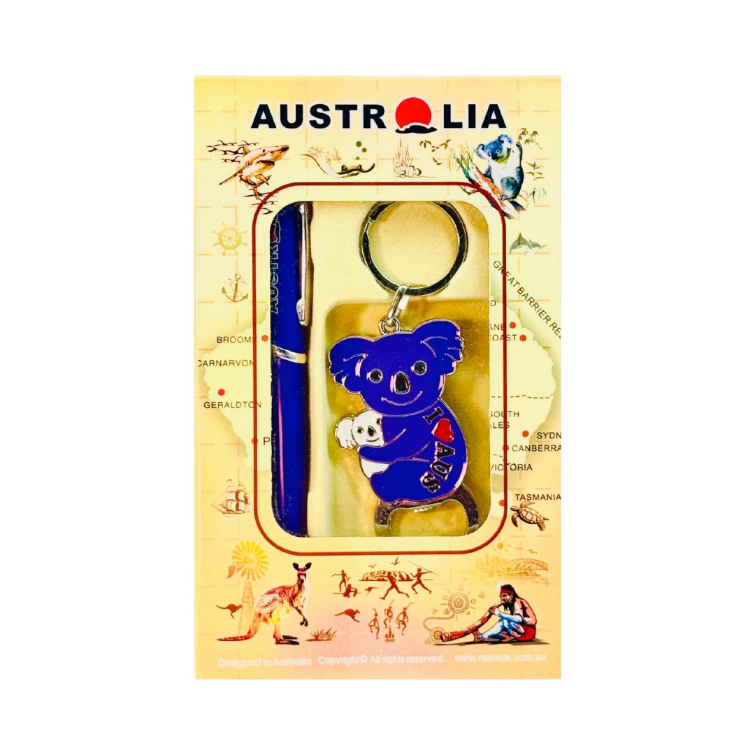Australia Souvenir Boxed Gift Set – Pen & Keyring with Bottle Opener