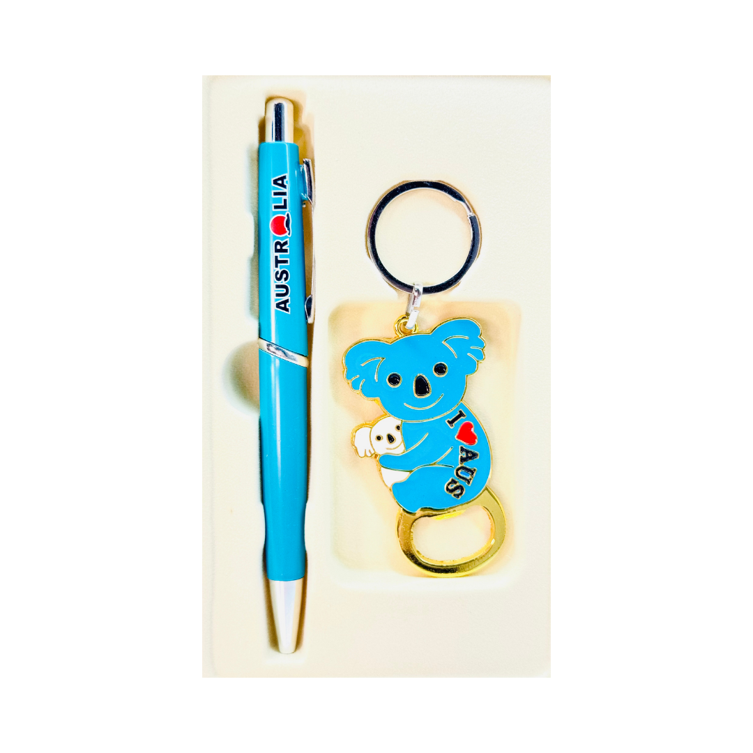 Australia Souvenir Boxed Gift Set – Pen & Keyring with Bottle Opener