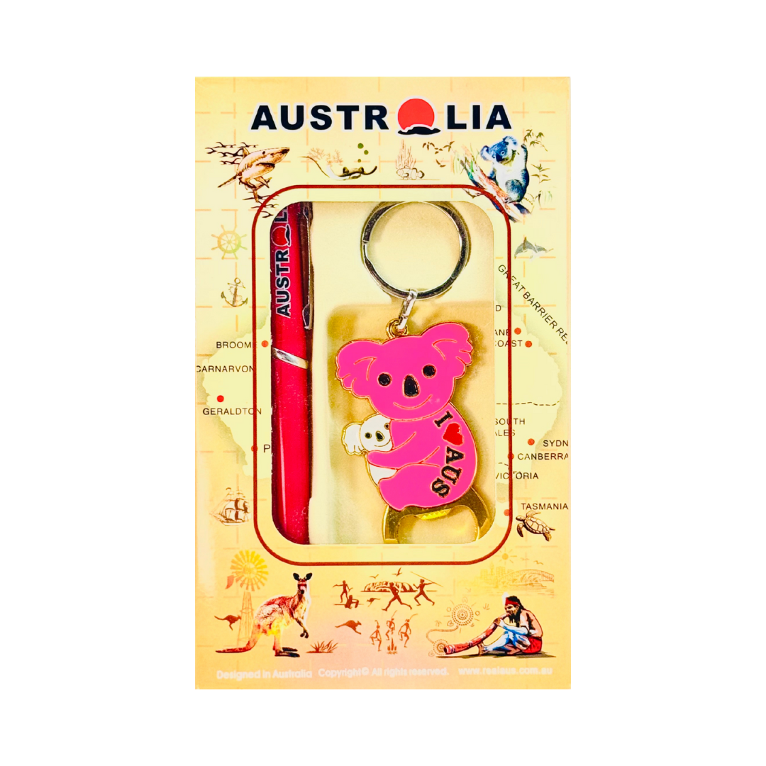 Australia Souvenir Boxed Gift Set – Pen & Keyring with Bottle Opener