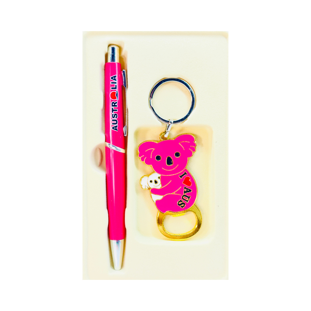 Australia Souvenir Boxed Gift Set – Pen & Keyring with Bottle Opener