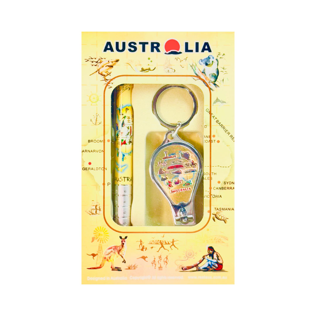 Australia Map Boxed Gift Set – Pen & Keyring with Nail Clipper
