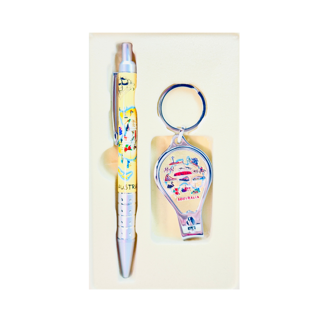 Australia Map Boxed Gift Set – Pen & Keyring with Nail Clipper