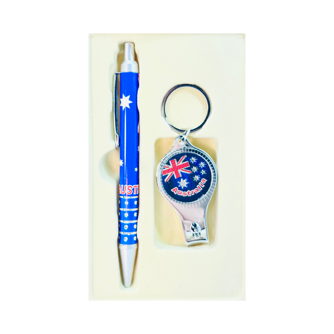 Australia Boxed Gift Set – Pen & Keyring with Nail Clipper (Flag Design)