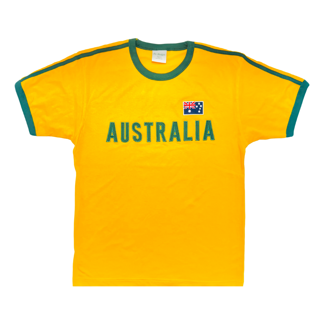 Adult T-Shirt – Australia Applique Gold with Green Trim