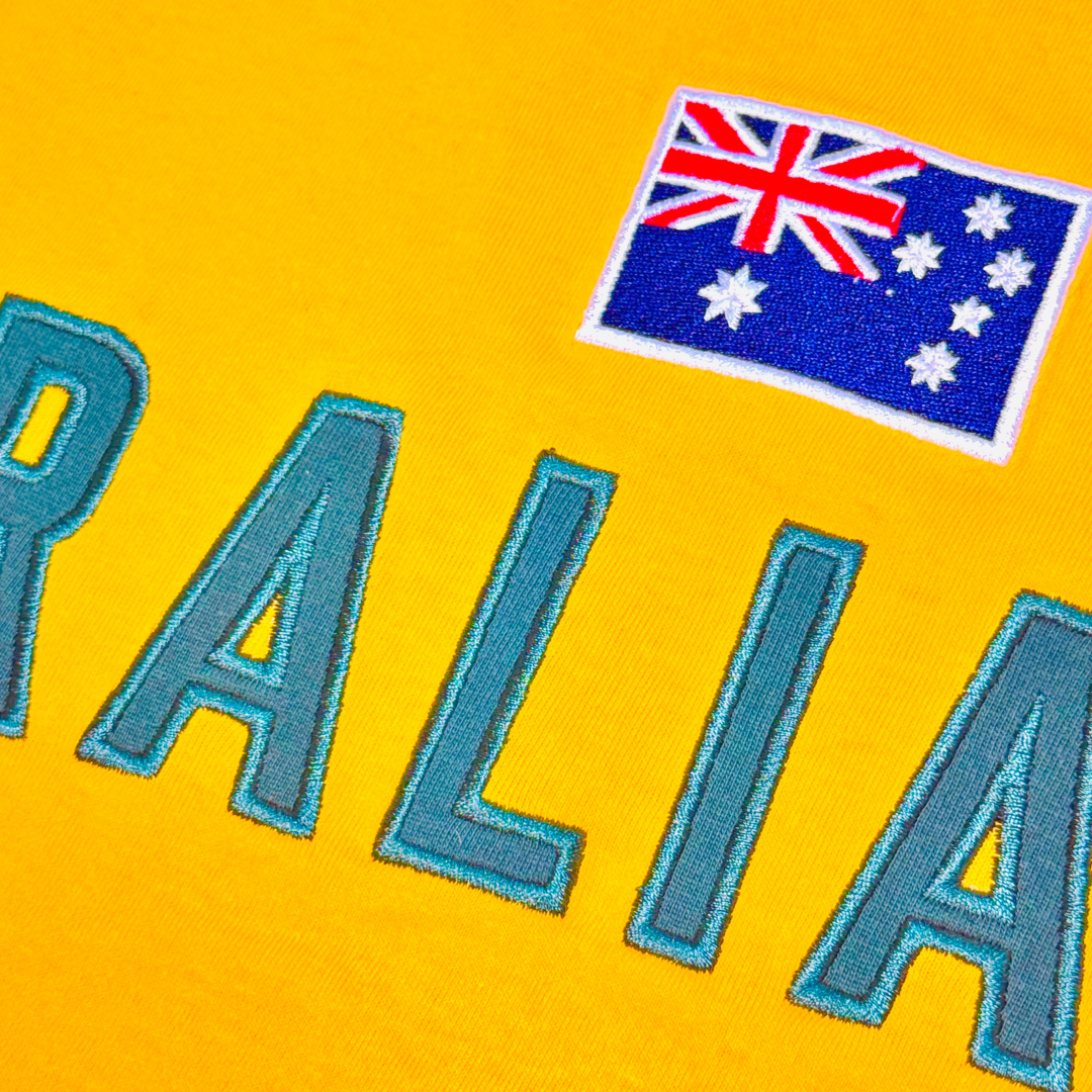 Adult T-Shirt – Australia Applique Gold with Green Trim