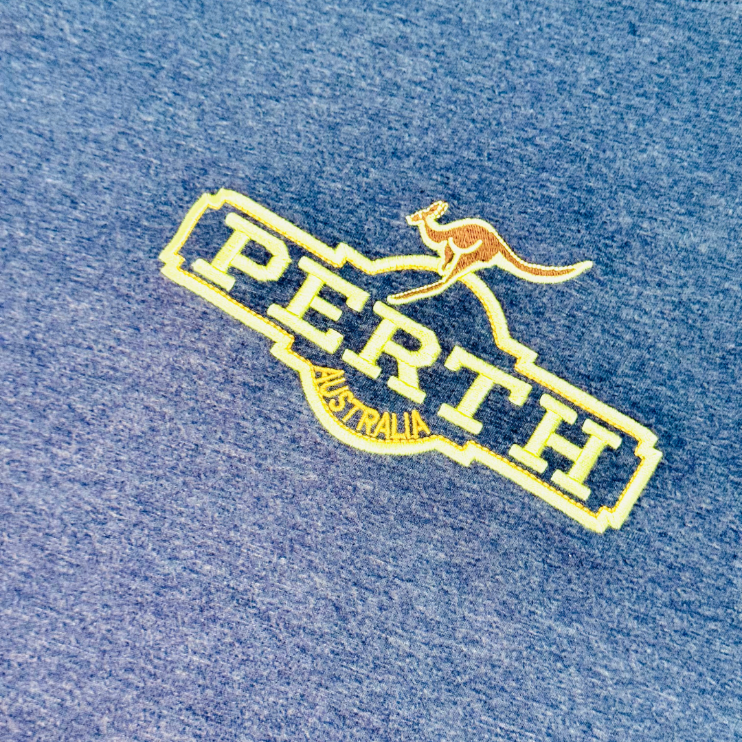 Adult T-Shirt – Perth Australia Embroidered Kangaroo Souvenir Tee