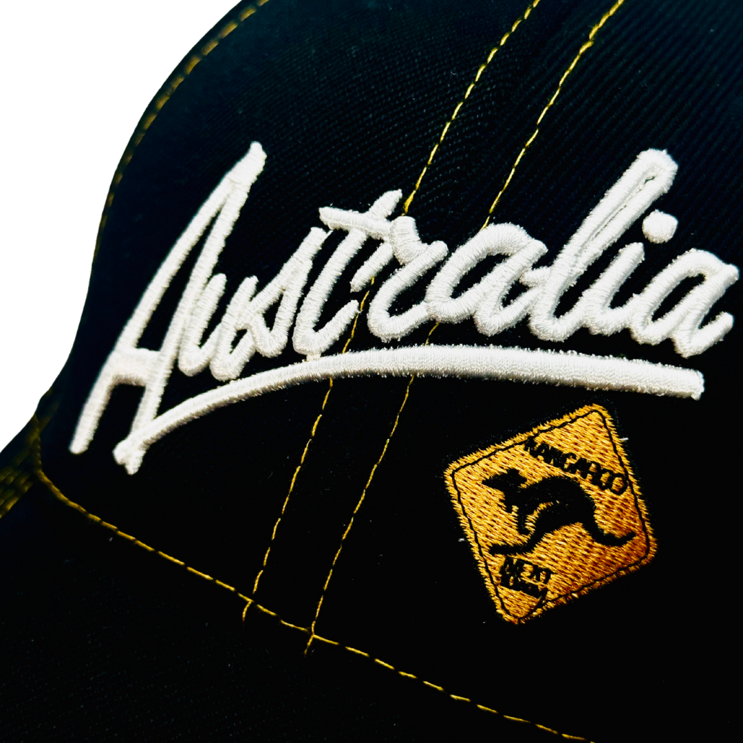 Australia Embroidered Kangaroo Road Sign Cap – Black Adjustable Baseball Hat