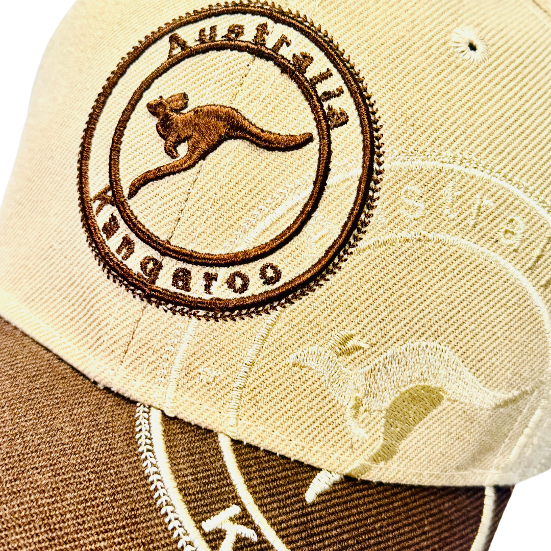 Australia Kangaroo Embroidered Cap – Light & Dark Brown Adjustable Souvenir Hat