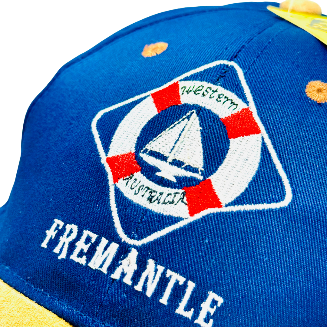 Fremantle Western Australia Cap – Navy Cotton Hat with Suede Peak and Embroidered Sailing Design