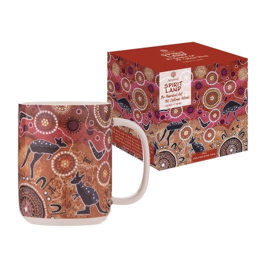 Aboriginal Art Mug 400ml – Hunting at Sunset by Mel Spillman (Maarakool Art)