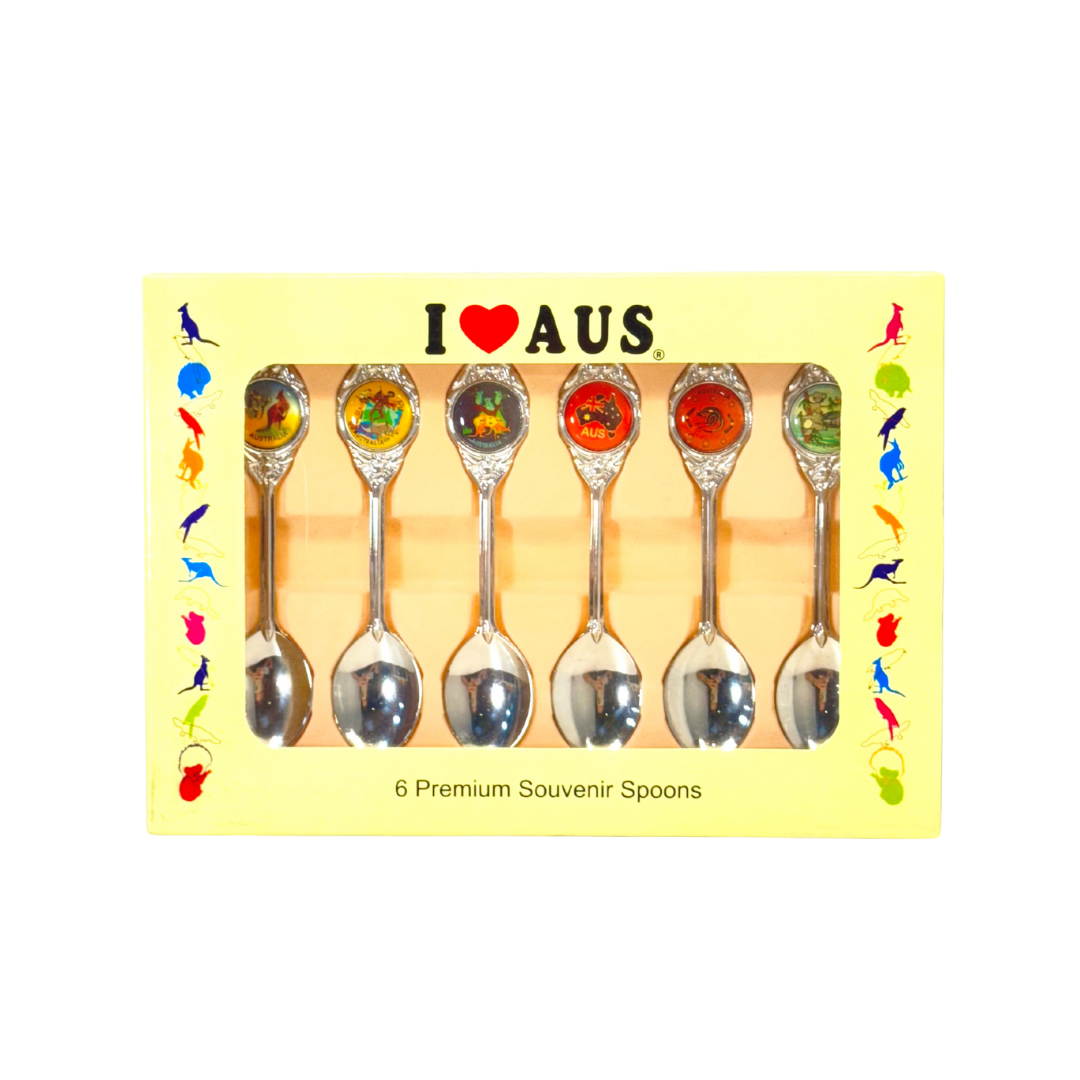 6-Piece Premium Souvenir Spoon Set – Gift Box with Mixed Australian Designs
