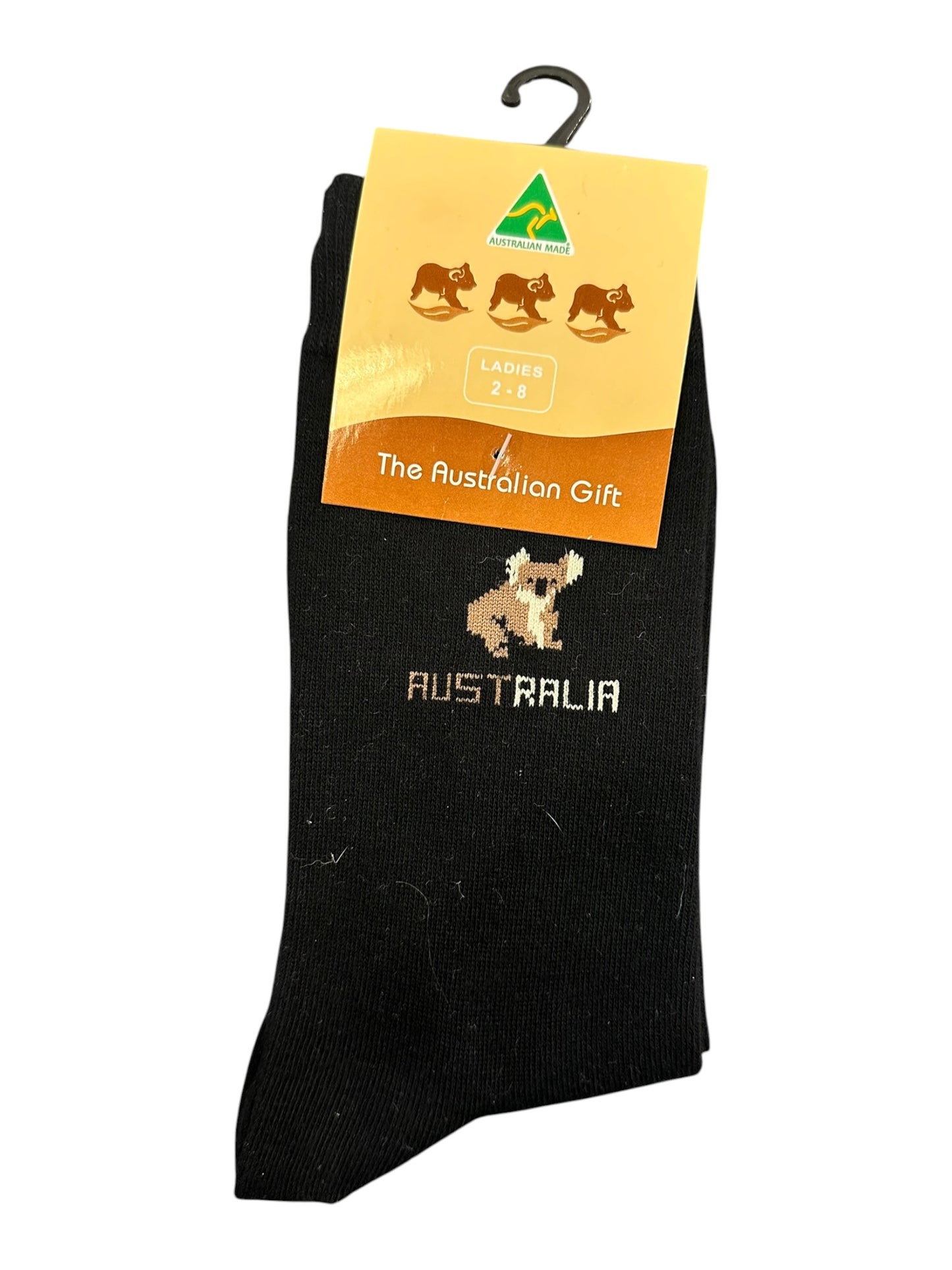 Australian Made Koala Socks – Ladies Size 2-8 | Black Australia Souvenir Socks
