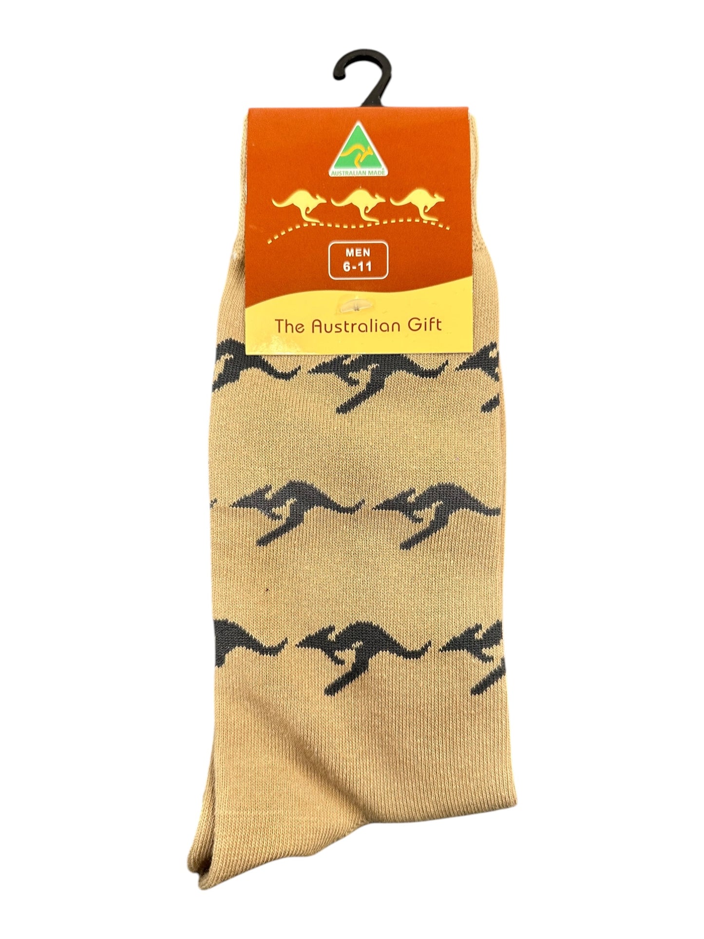 Australian Made Kangaroo Socks – Men's Size 6-11 | Sand & Charcoal Souvenir Socks