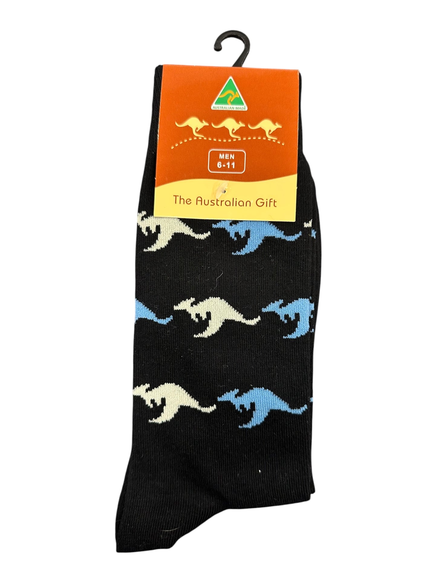 Australian Made Kangaroo Socks – Men's Size 6-11 | Black, Blue & Cream Souvenir Socks