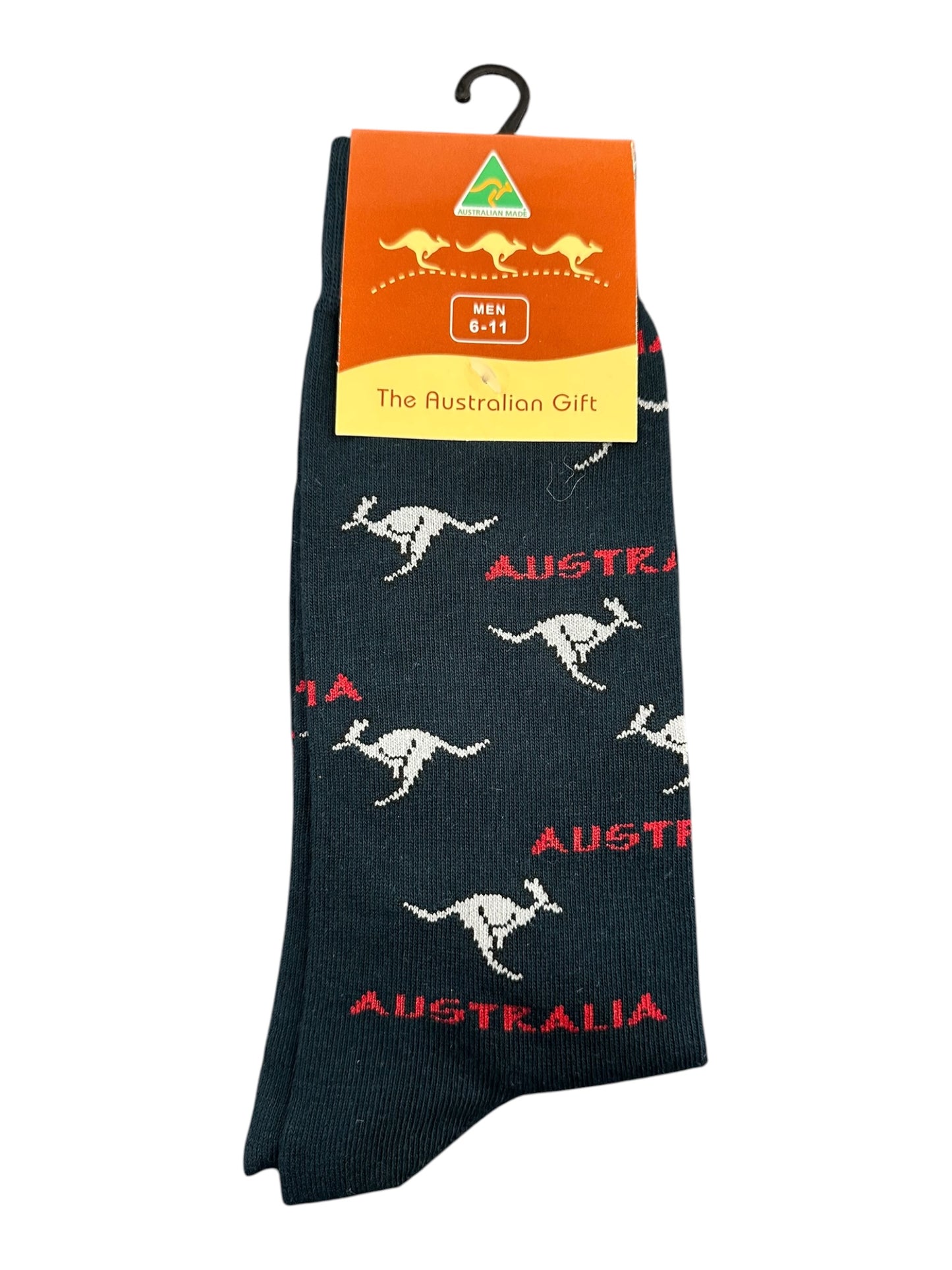 Australian Made Kangaroo Socks – Men's Size 6-11 | Dark Green, White & Red Australia Souvenir Socks