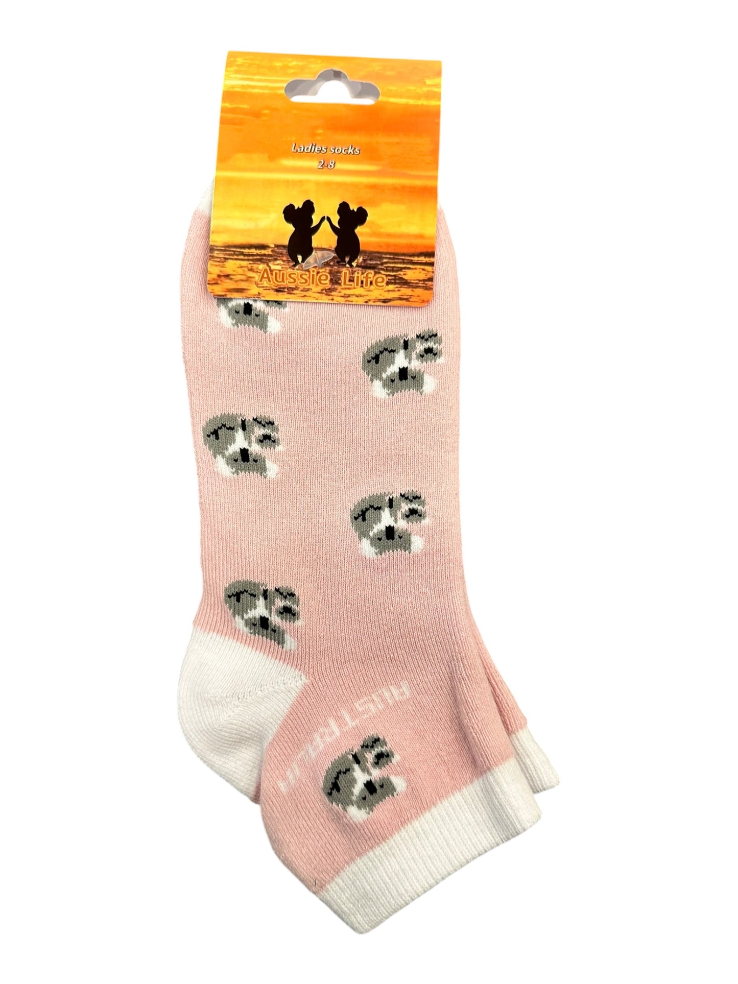 Koala Face Ankle Socks – Ladies Size 2-8 | Pink All-Over Koala Print Low-Cut Souvenir Socks