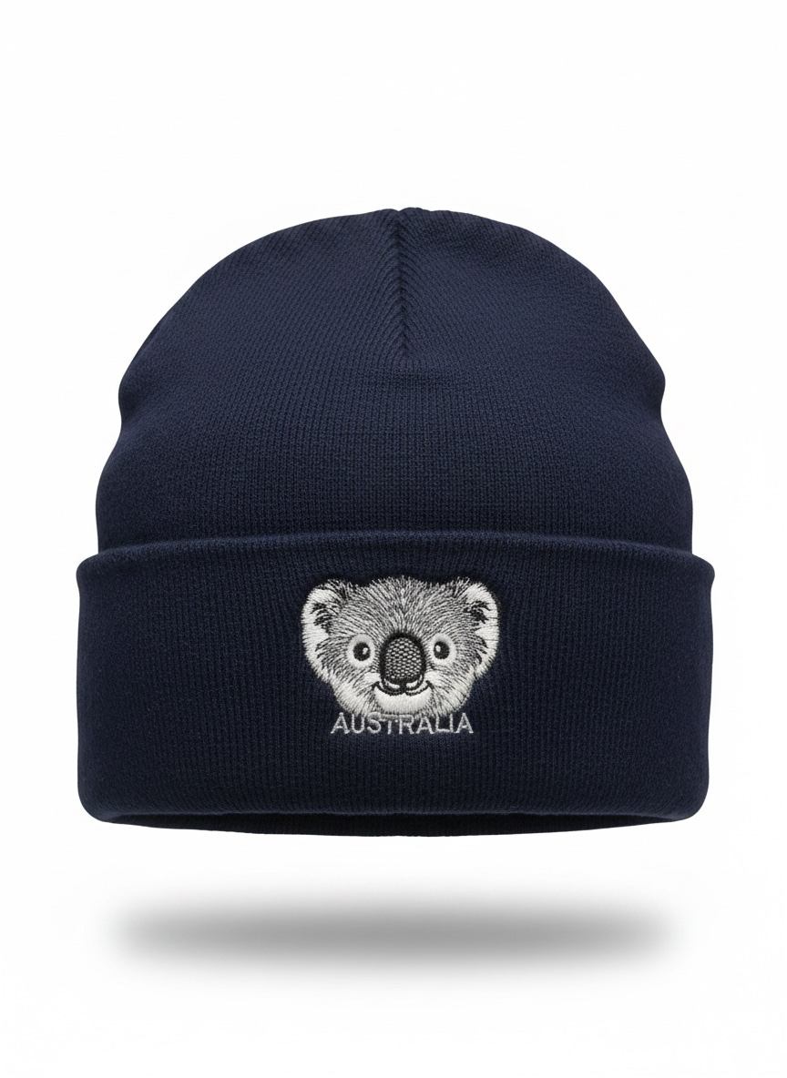 Australia Koala Beanie – Navy Cuffed Knit Souvenir Beanie