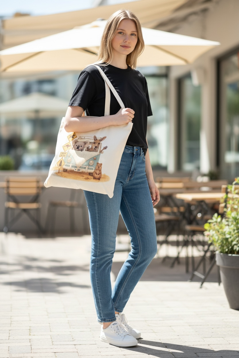Australia Canvas Tote Bag – Kombi Van Road Trip Print, Eco Canvas Bag