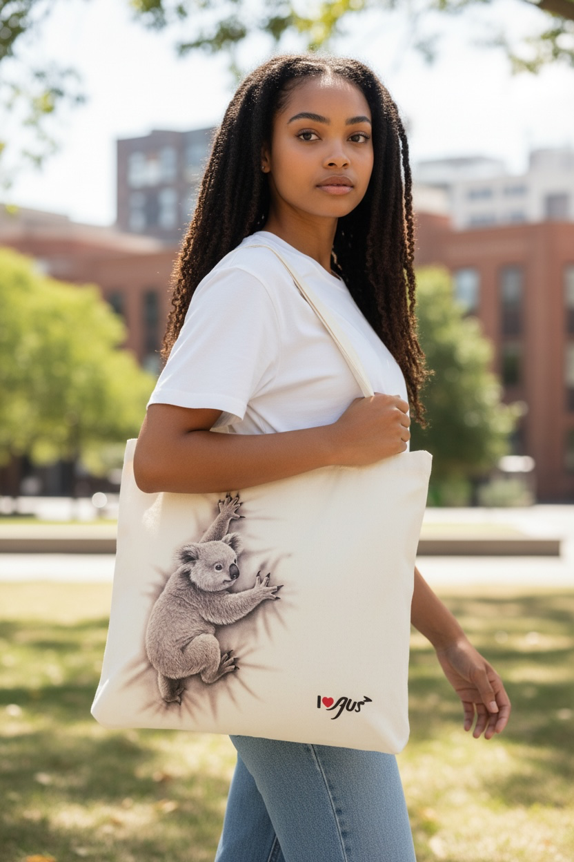 Australia Canvas Tote Bag – Climbing Koala Art Print, Eco Canvas Bag