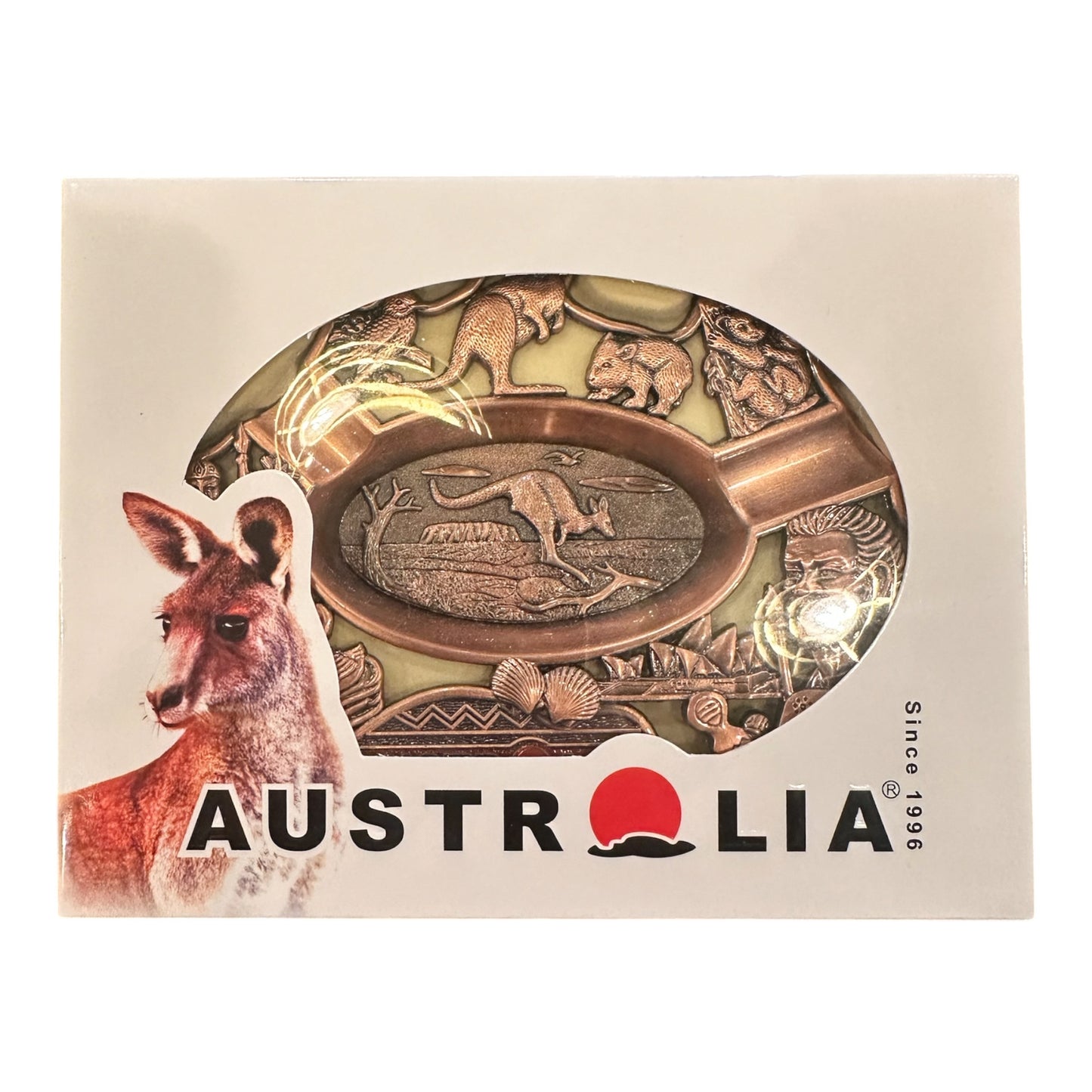 Australia Souvenir Metal Ashtray – Bronze Australia Map with Native Wildlife, Gift Boxed