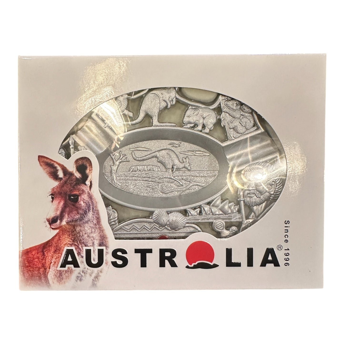 Australia Souvenir Metal Ashtray – Silver Australia Map with Native Wildlife, Gift Boxed