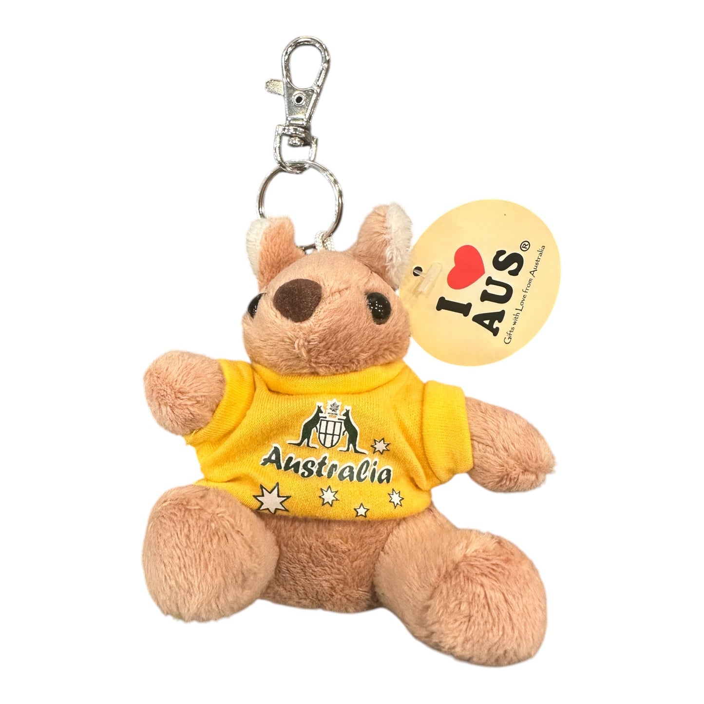 Australia Kangaroo Plush Keyring – Yellow Coat of Arms T-Shirt Soft Toy Keychain