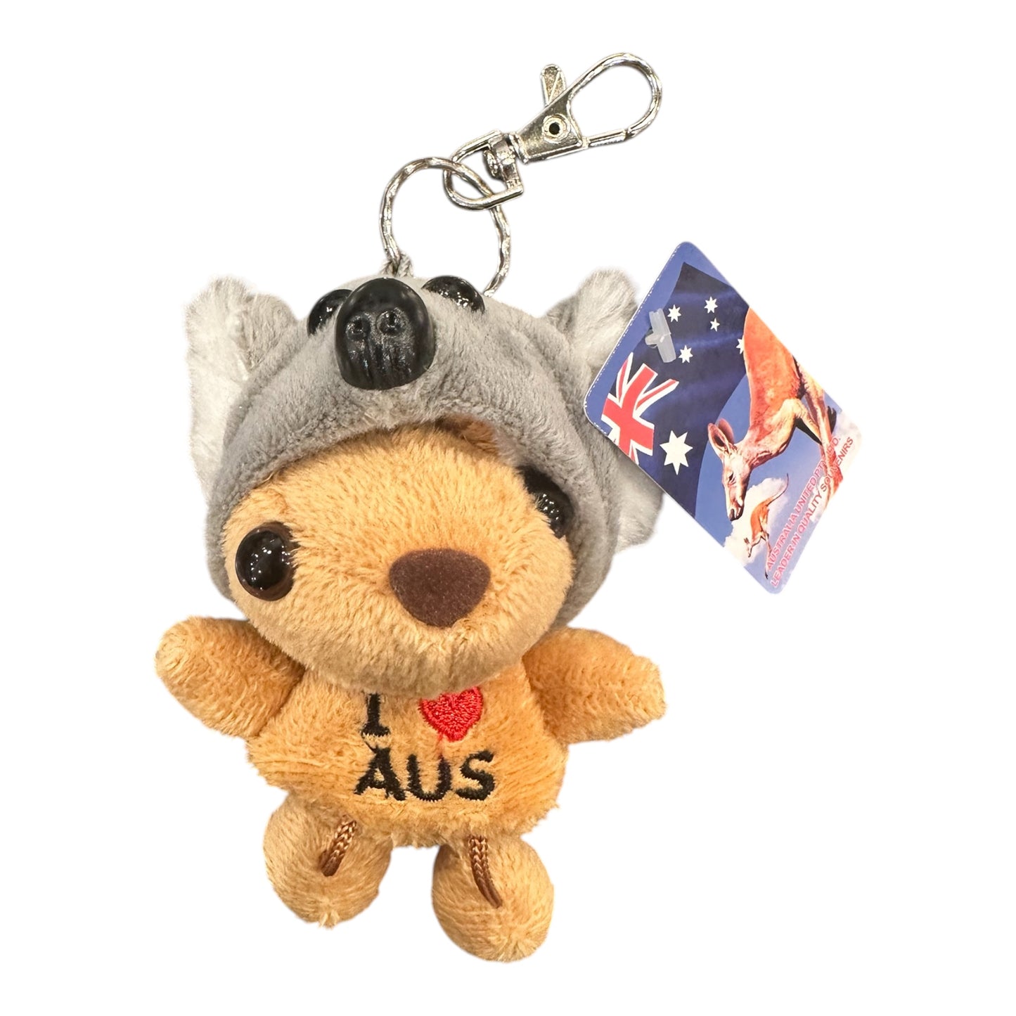 Australia Kangaroo in Koala Hat Plush Keyring – I Love AUS Soft Toy Keychain