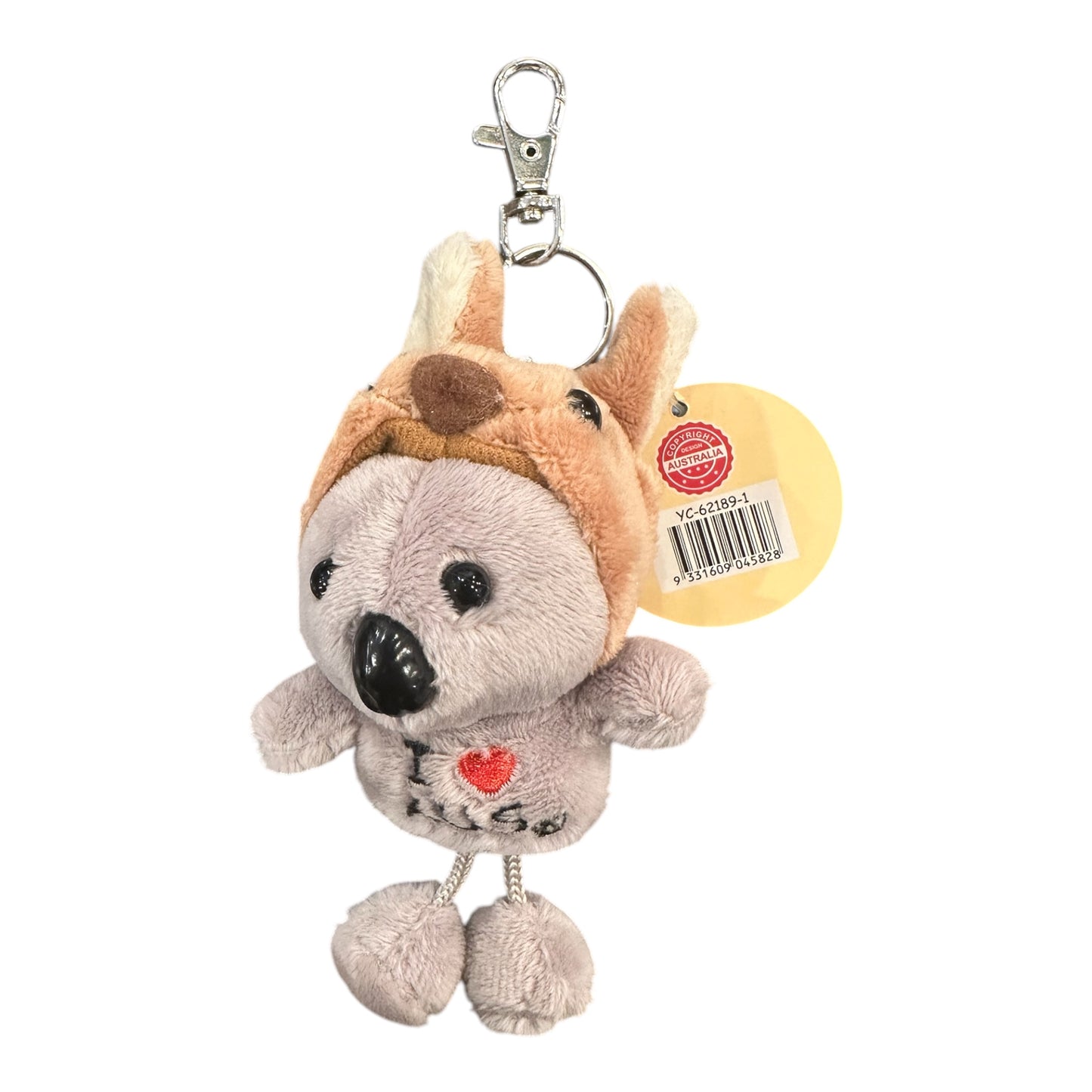 Australia Koala in Kangaroo Hat Plush Keyring – I Love AUS Soft Toy Keychain