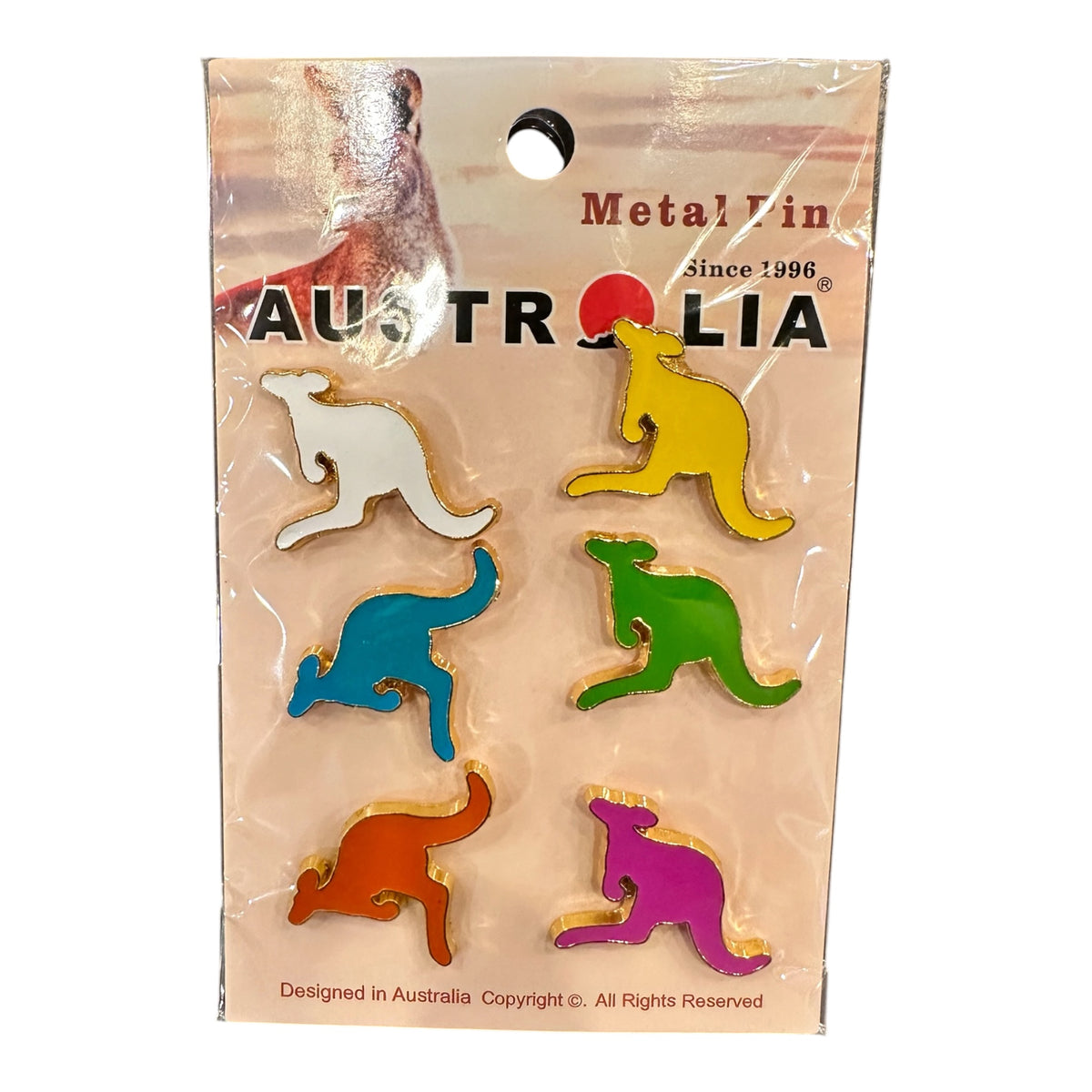 Australia Kangaroo Metal Pin Set – 6 Piece Multicolour Kangaroo Pins