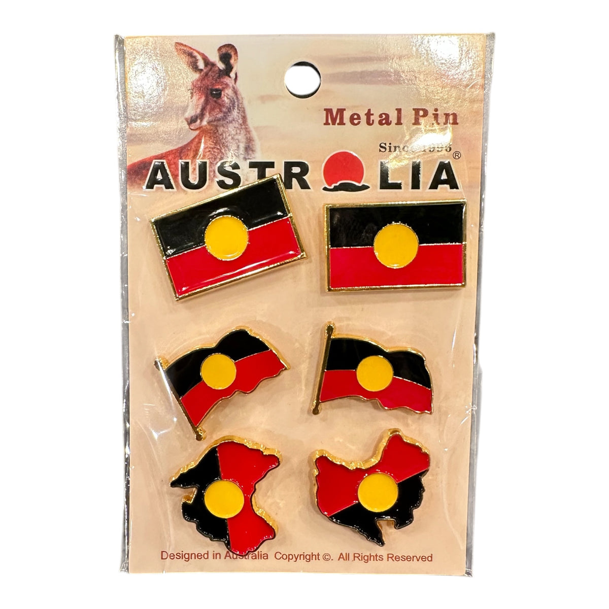 Aboriginal Flag Metal Pin Set – 6 Piece Assorted Flag & Map Pins