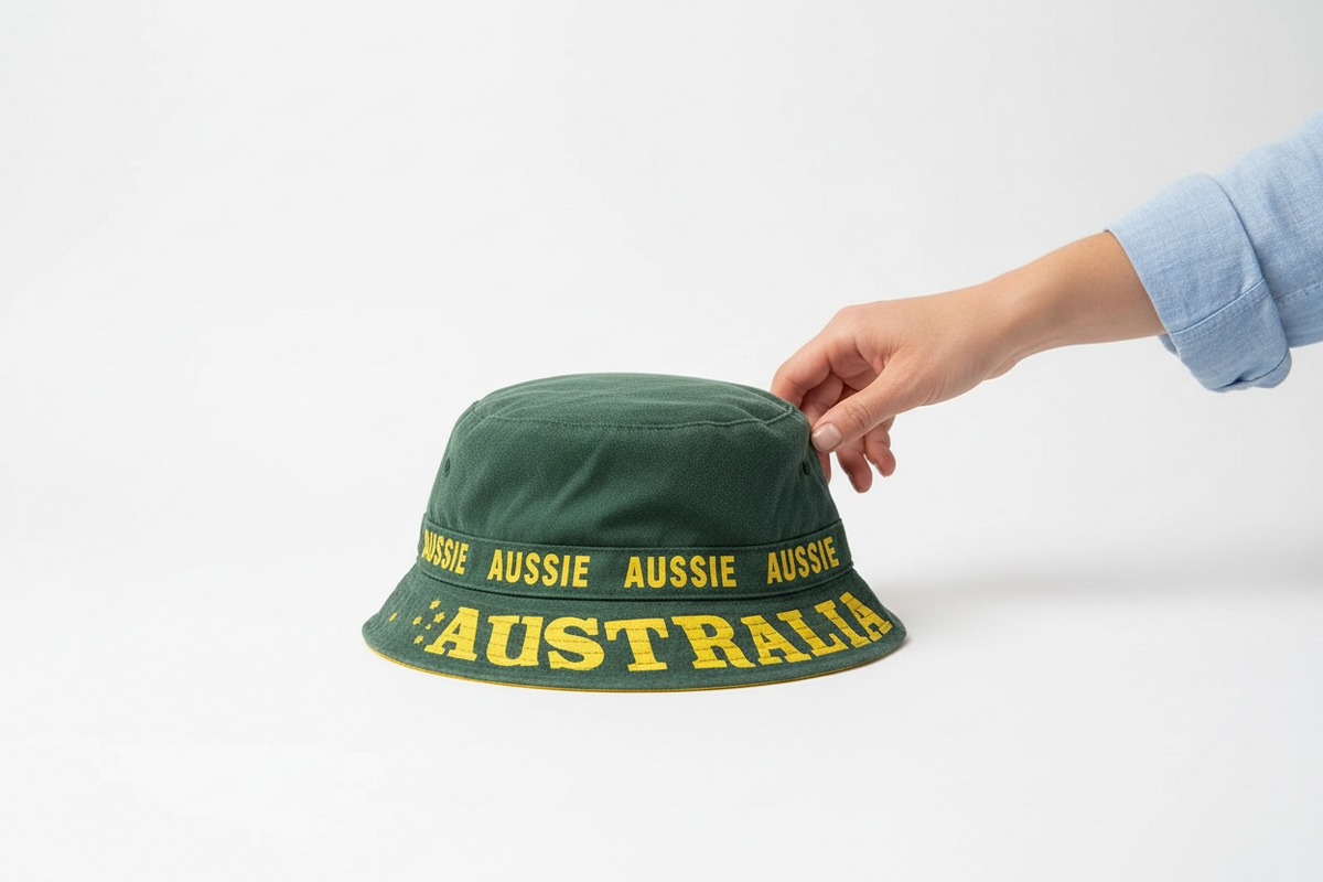 Aussie Australia Bucket Hat – Green & Gold Sun Hat, 3 Sizes