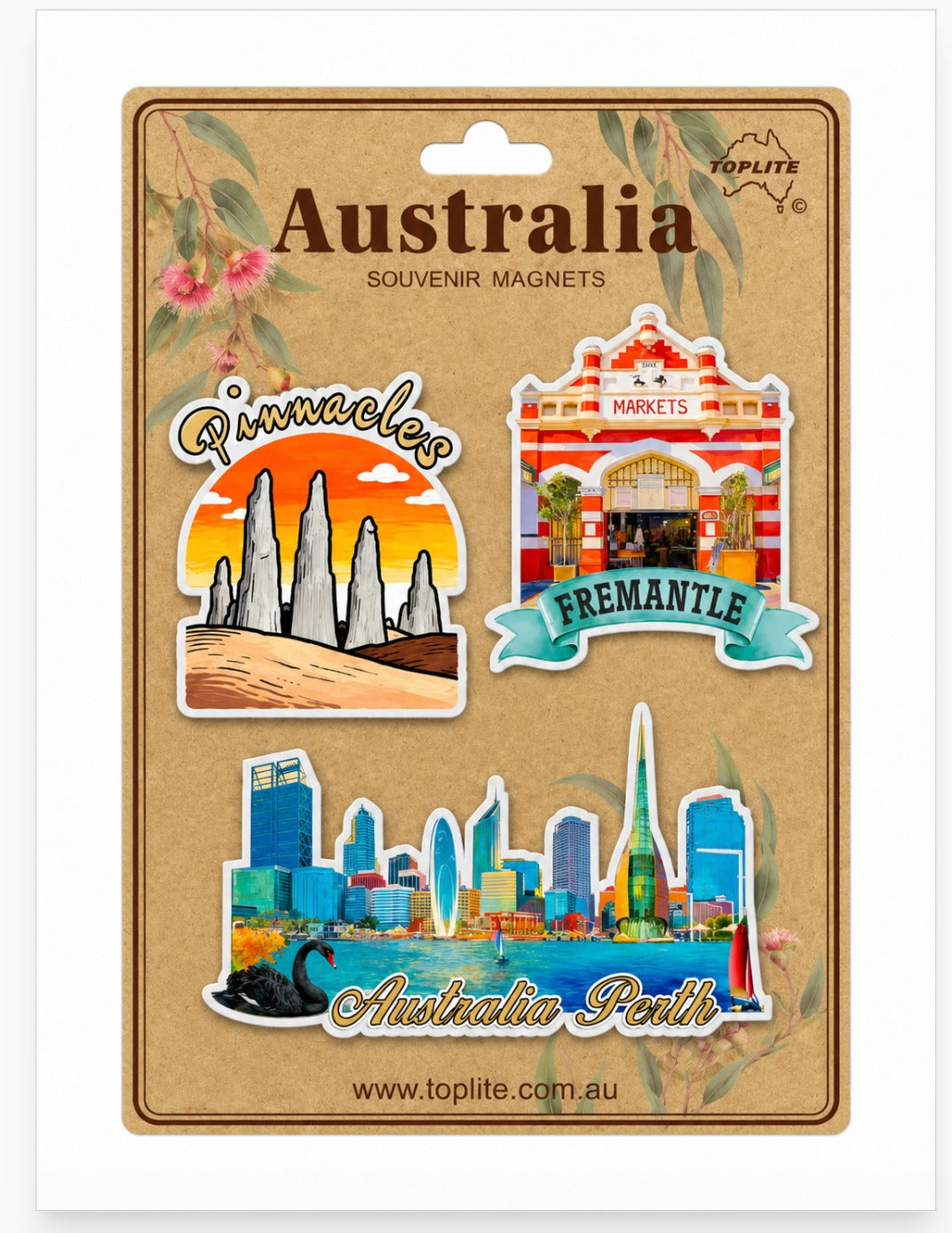 Western Australia Souvenir Fridge Magnet Set – Pinnacles, Fremantle Markets & Perth Skyline (3 Pack)