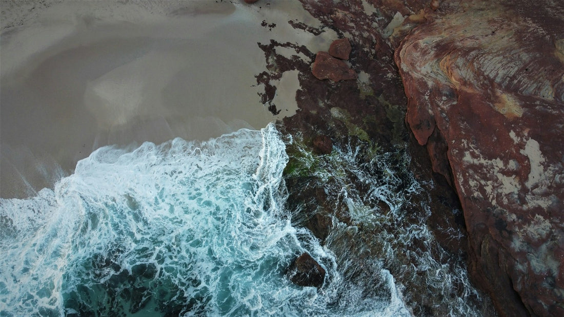 Aerial view of surf breaking on the Kalbarri coastline, Western Australia